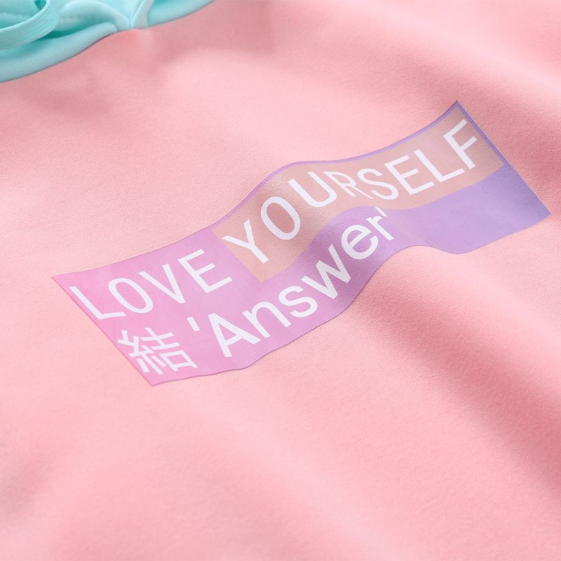 Xiangbao Áo Hoodie Nhung Dày Màu Kẹo Tương Phản In Chữ Cho Nữ