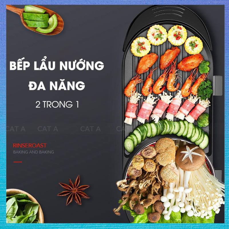 Bếp Lẩu Nướng, Bếp lẩu điện đa năng không khói Nấu Lẩu, Chiên, Xào, Rán - Nhanh chín thực phẩm, tiết kiệm