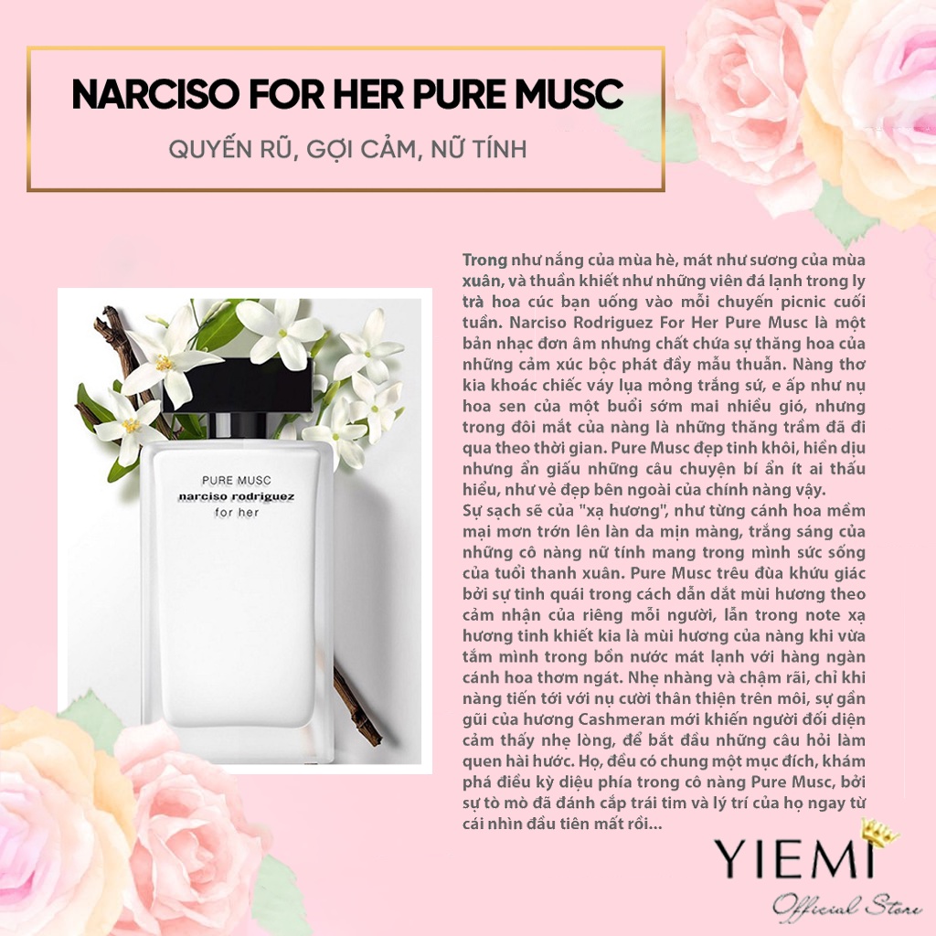 Nước hoa nữ Narciso Rodriguez For Her 4 mùi, Nar Hồng, Trắng, Cam gợi cảm tinh tế
