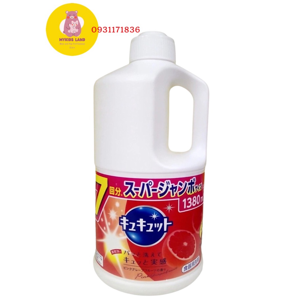 Nước Rửa Bát Kyukyuto KAO Nội địa Nhật Bản Hương Nho Xanh, Hương Chanh vàng, Diệt Khuẩn Trắng, Hương Bưởi Hồng 1380ml