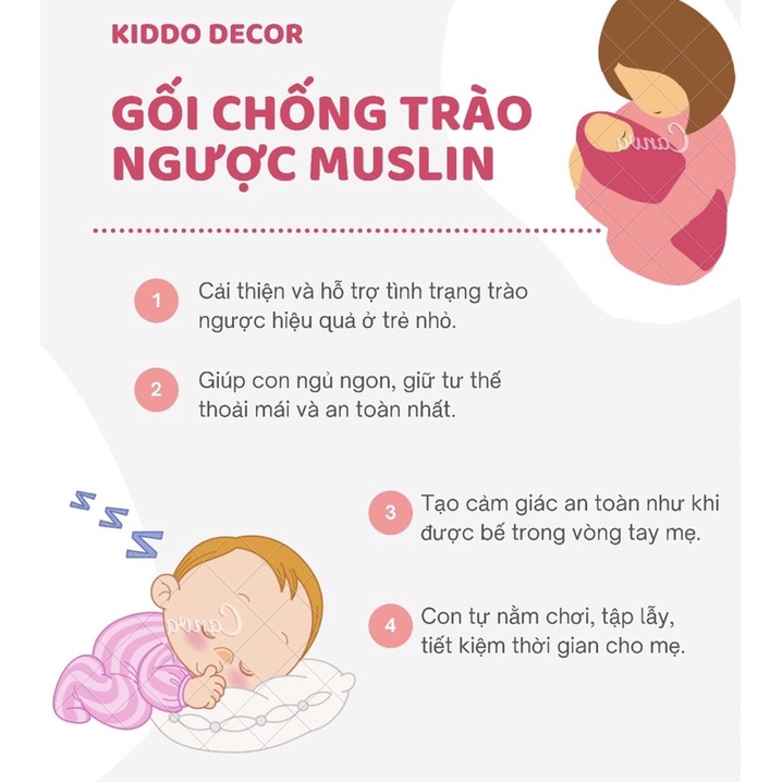 GỐI CHỐNG TRÀO NGƯỢC CAO CẤP CHO TRẺ SƠ SINH KIDDO DECOR