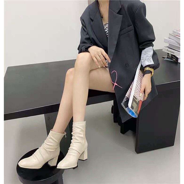 ] Bốt - Boots nhăn cao gót 7 phân