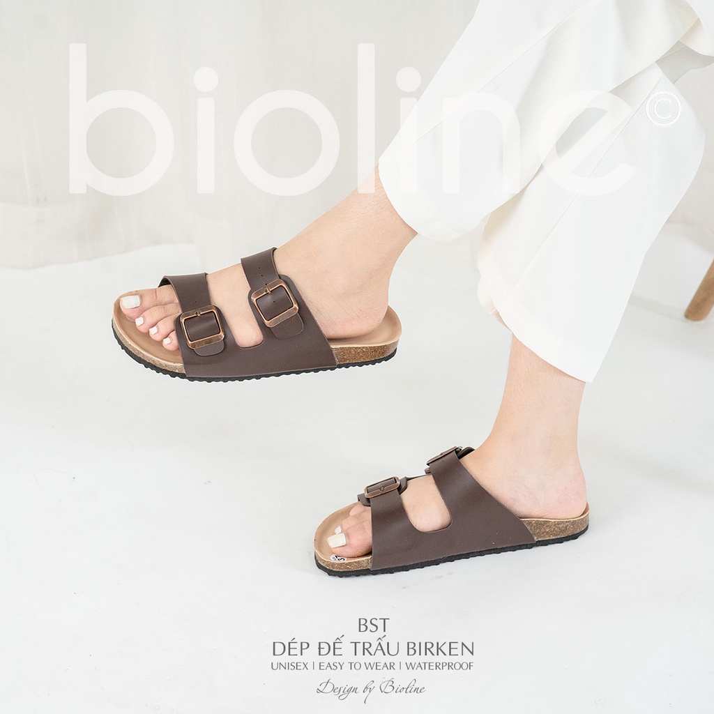 PK01-LÓT CHỐNG NƯỚC - Dép đế trấu Birken nam nữ Unisex, quai ngang, da PU cao cấp, dép công sở chính hãng Bioline