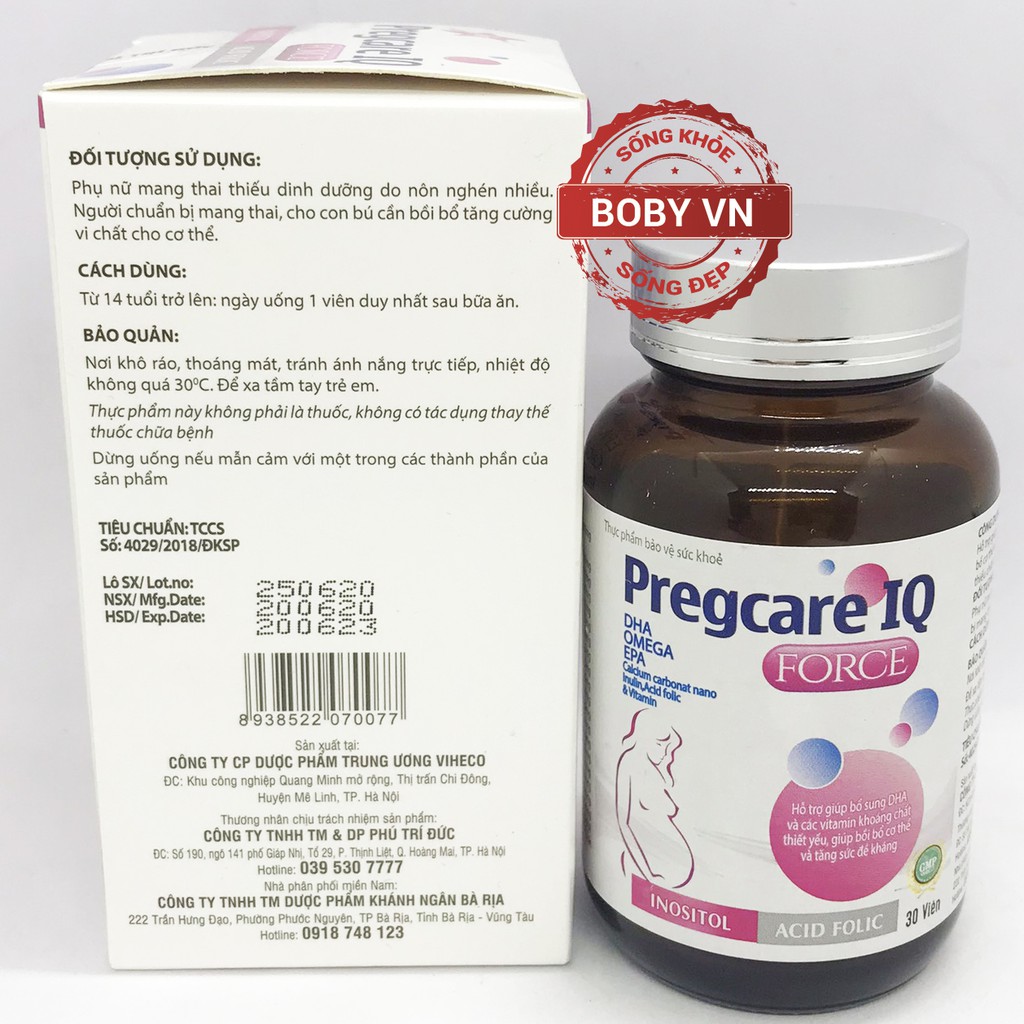 Pregcare IQ Force bổ sung DHA, Omega, EPA, Acid folic, Canxi, Vitamin và khoáng chất cho bà bầu