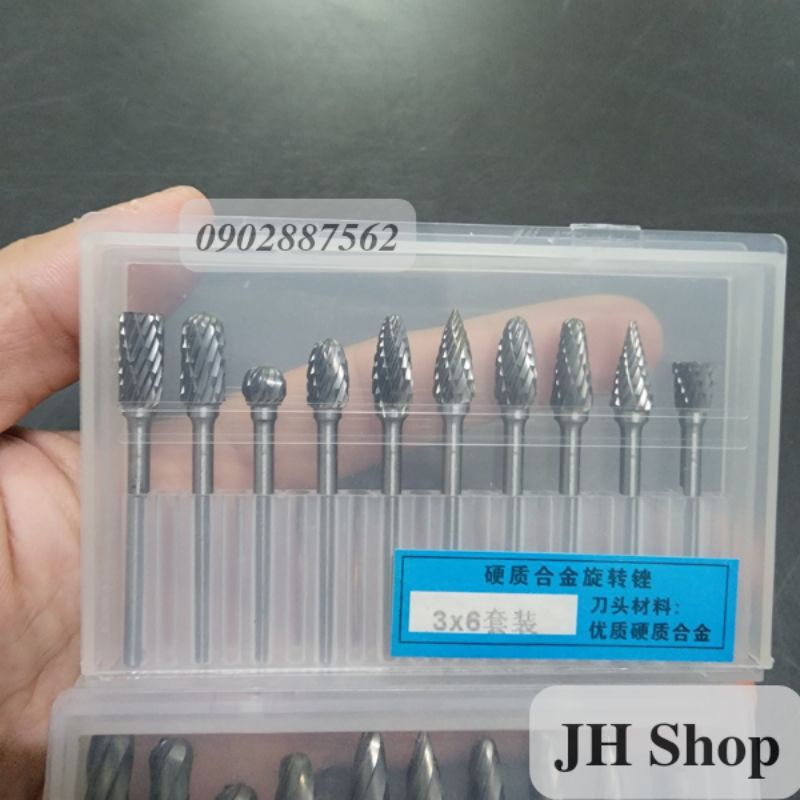 bộ 10 mũi mài kim cương hợp kim làm lũa hàng cao cấp
