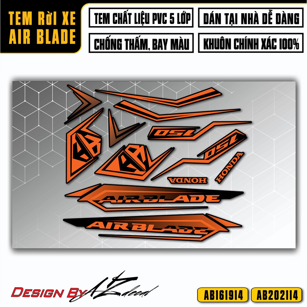 Tem Airblade Mẫu Logo AB Cách Điệu | AB14 | Chất Liệu Decal PVC Cao Cấp Chống Nước, Chống Bay Màu