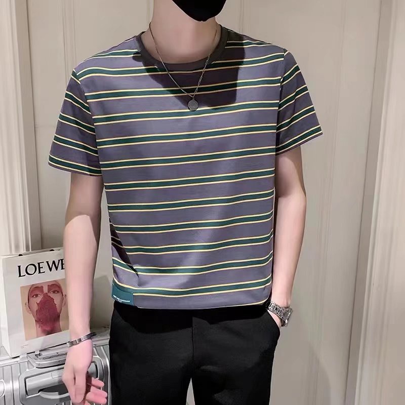 Áo Thun Tay Ngắn Cổ Tròn Kẻ Sọc Đen Xám S-3XL Thời Trang Mùa Hè Cho Nam