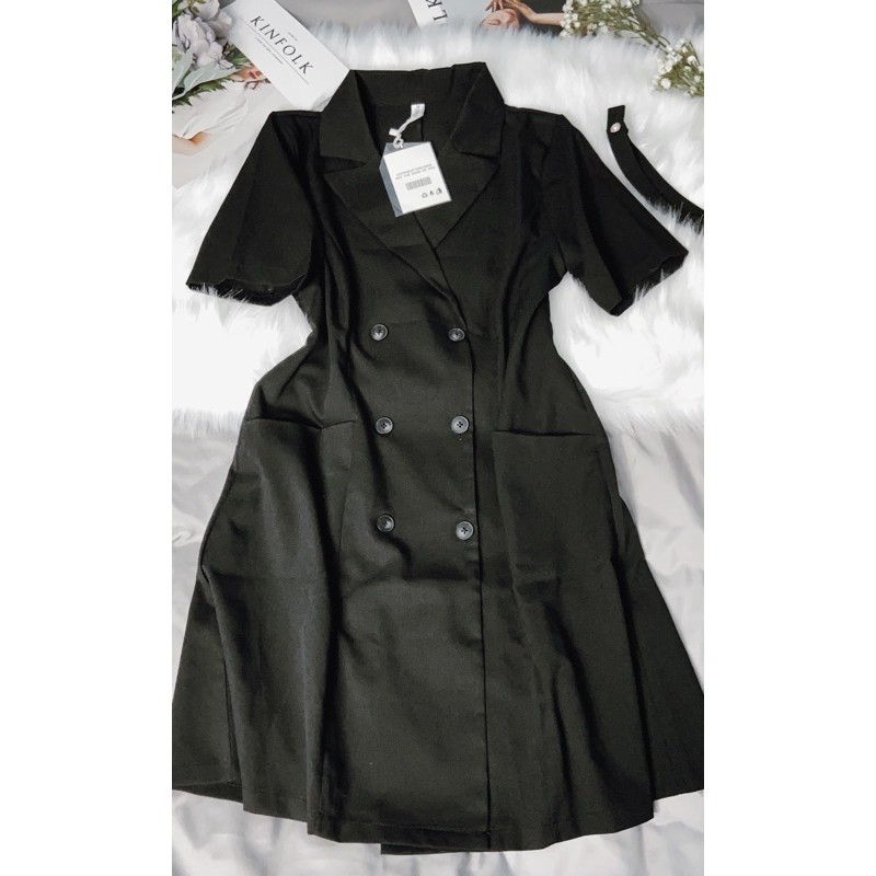 Có sẵn-<>Đầm vest 2 hàng nút màu đen