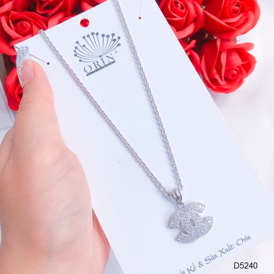 Dây chuyền bạc nữ, dây công khía mặt chữ đính đá cao cấp Orin D5240