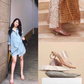 Giày cao gót nữ đế tròn  trong suốt 2 quai siêu mềm, hình và clip quay thật tại cửa hàng
