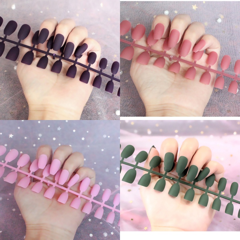 (TẶNG KEO DÁN) Bộ 24 Móng Tay Giả Dài Siêu Hot Chống Nước Nhiều Màu Sắc Siêu Hot