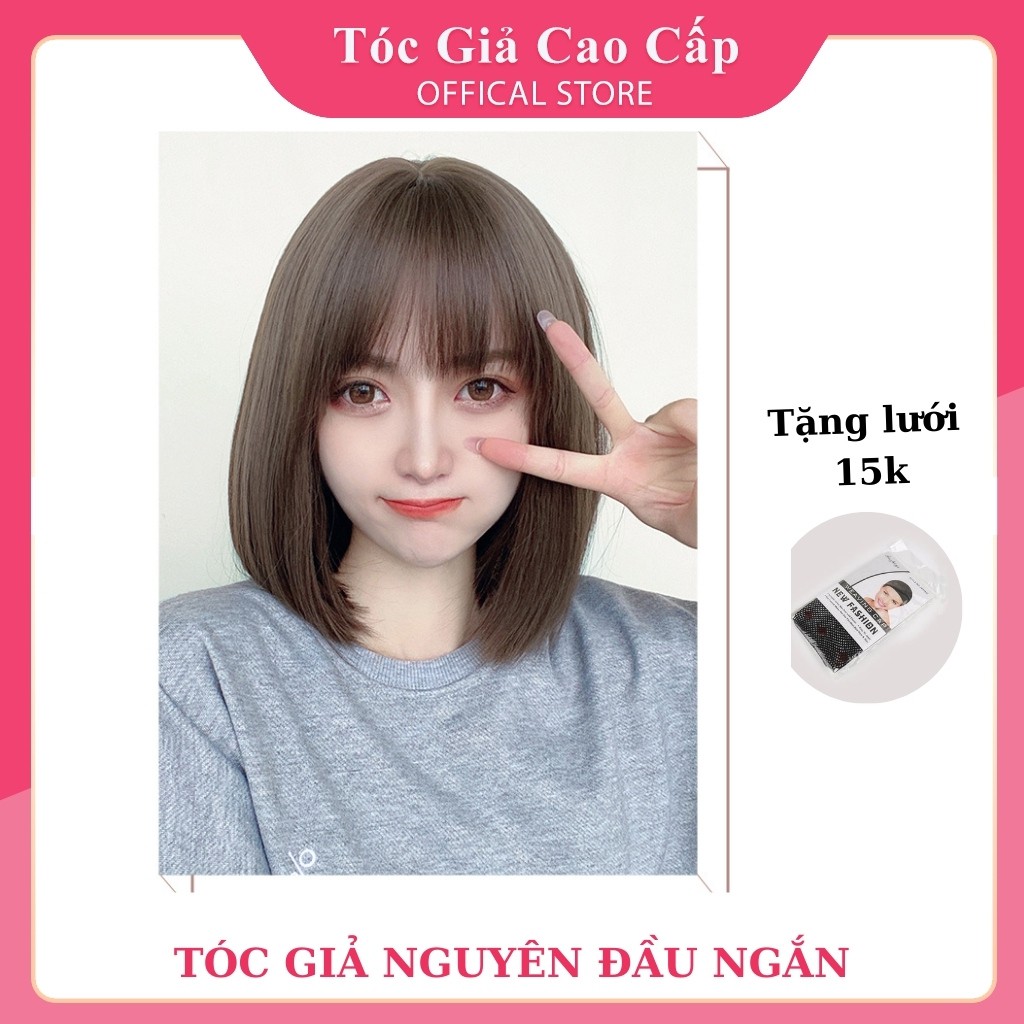 Tóc giả nữ nguyên đầu ngắn đẹp, 31cm, tặng kèm wig, BHT3030