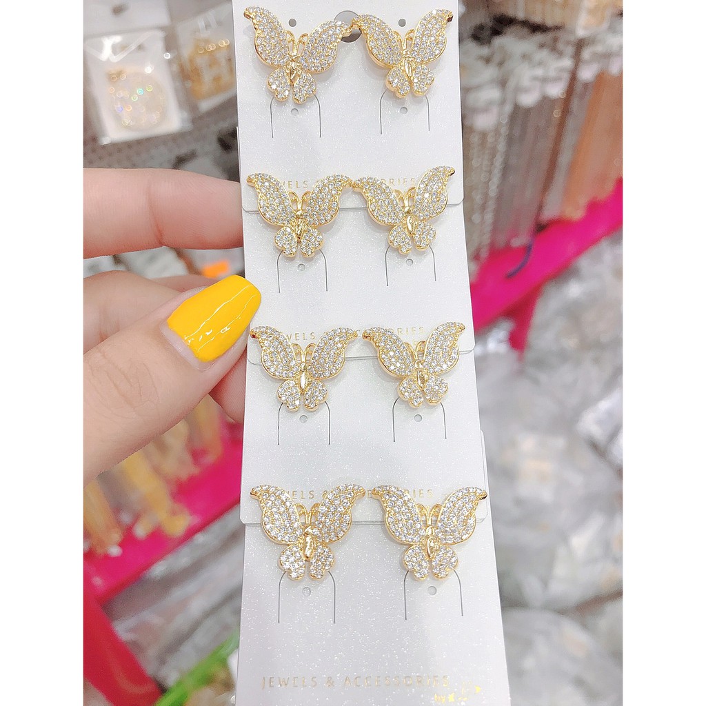 Bông tai nữ - phụ kiện nail đính đá UHA , chuôi cài chắc chắn, kiểu dáng hiện đại, thu hút, sang trọng B80