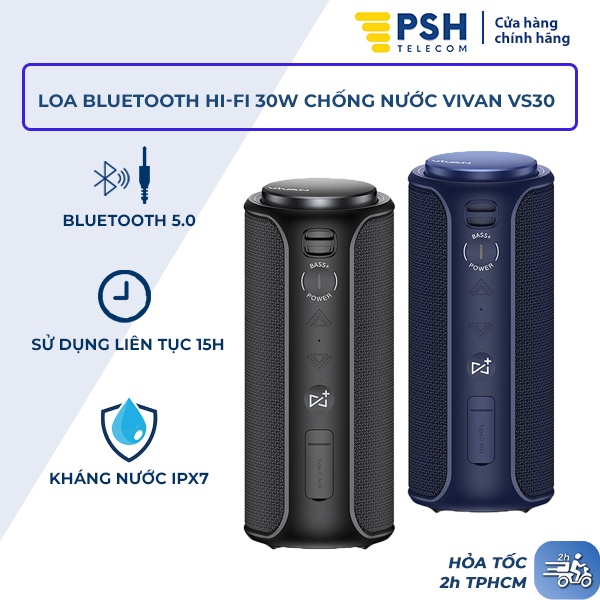 Loa Bluetooth 5.0 VIVAN VS30 Hi-Fi Công Suất 20W - Chống Nước IPX7 - Hỗ Trợ Kết Nối Cổng AUX/Bluetooth