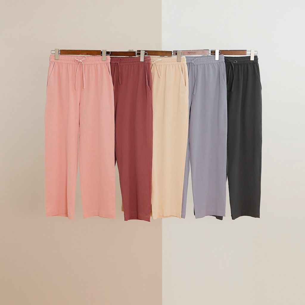 Quần pijama ống suông nữ mặc nhà MOMOJAMA chất đũi linen cao cấp M2898 | BigBuy360 - bigbuy360.vn