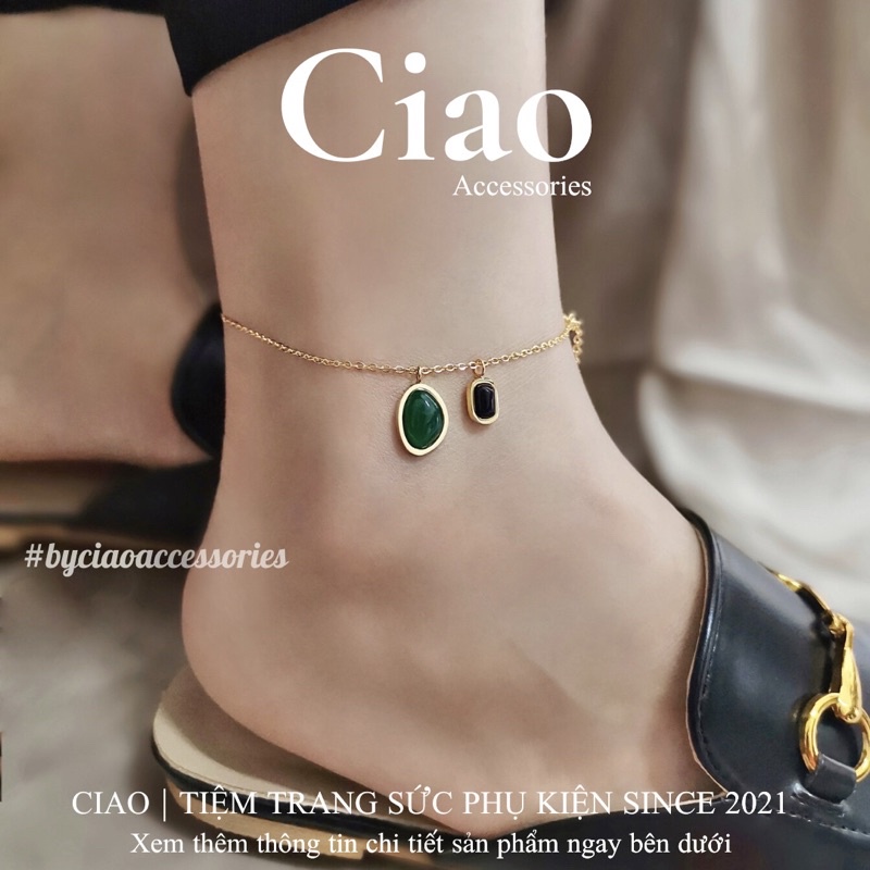 [HOẢ TỐC 1H] Vòng chân/ Lắc chân titan không gỉ thiết kế đính charm xanh đen đơn giản Onyx Ciao
