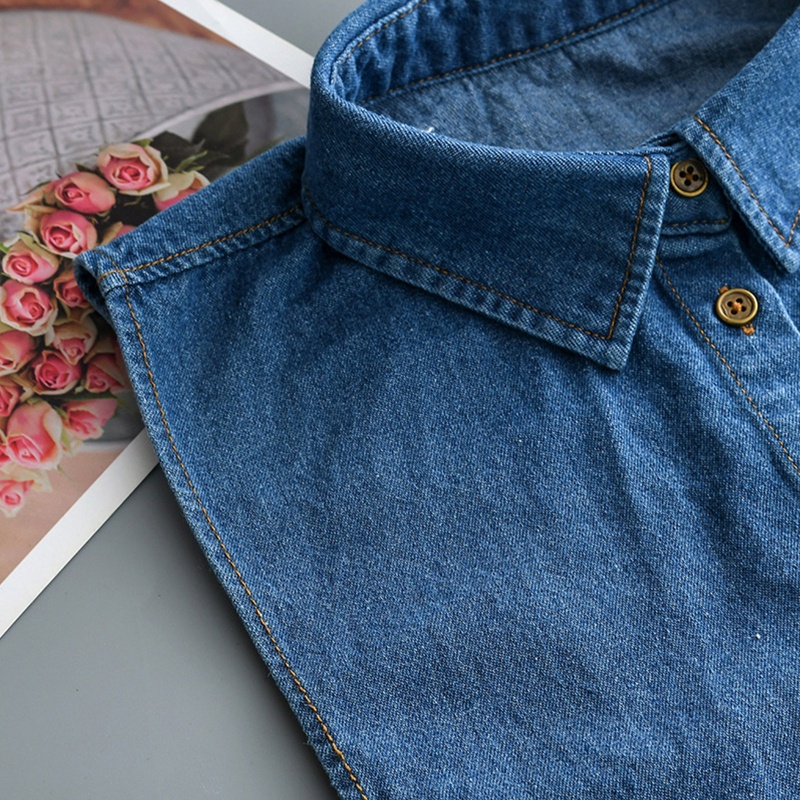 Yoioi Áo Sơ Mi Denim Cổ Bẻ Giả Jean Cài Nút Có Thể Tháo Rời Thời Trang Thu Đông Vintage Cho Nữ Hal