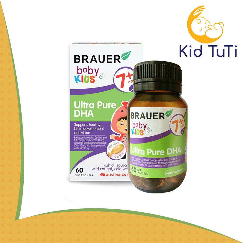 DHA Brauer Ultra Pure DHA dạng viên nang mềm (60 viên) cho trẻ trên 7 tháng tuổi