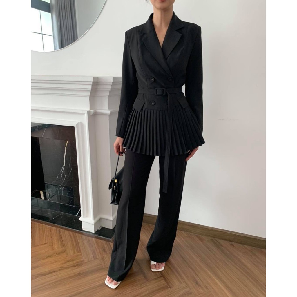 COCO SIN - Áo Vest Đen Phối Dập Ly