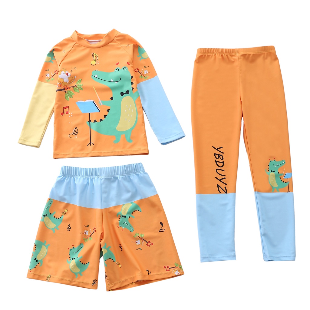 Bộ Đồ Bơi 3 Mảnh Áo Tay Dài Chống Nắng Nhanh Khô In Hình Khủng Long Dễ Thương Cho Bé Trai Size XL-5XL