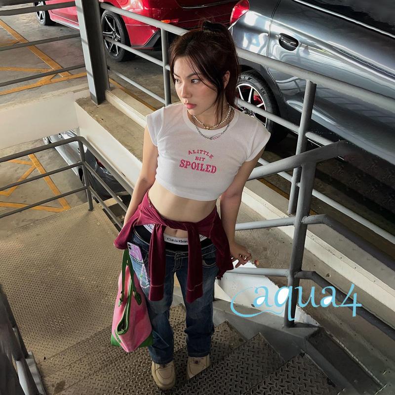 Anana-áo Thun Tay Ngắn Cổ Tròn In Chữ Phong Cách Đơn Giản Dành Cho Nữ