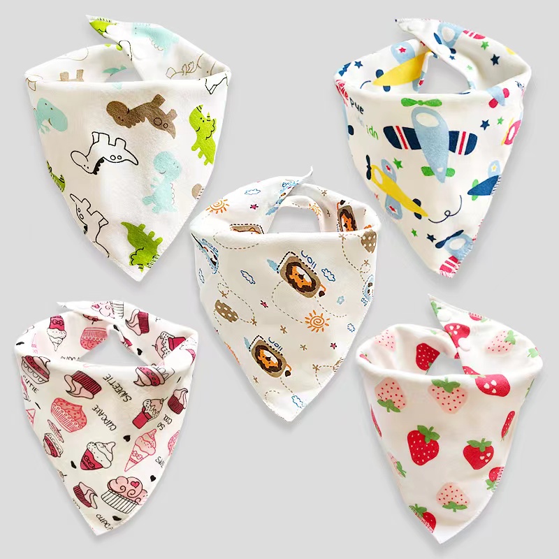 Yếm Ăn Cotton Hình Tam Giác Kiểu Hoạt Hình Xinh Xắn Cho Bé