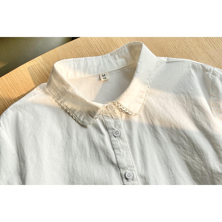Áo Sơ Mi Trắng Ngắn Tay Phối Ren Thời Trang Mùa Hè Thanh Lịch