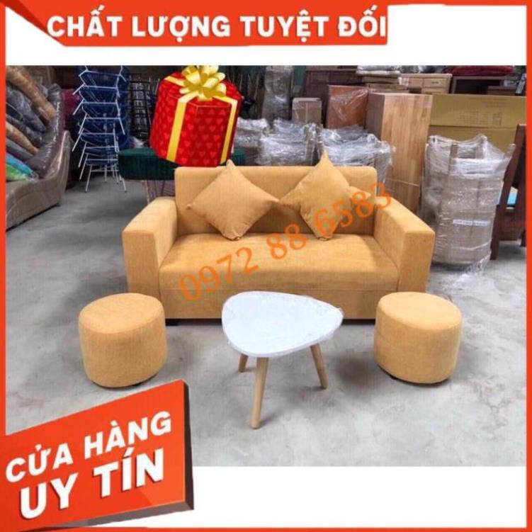 Ảnh thật sofa văng tay vuông 1m8 hiện đại - chọn bộ ghế sôfa 5 món gồm 1 ghế dài 1m8 và 2 đôn 2 gối màu sắc tùy chọn