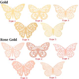HZLING 12 Cái / bộ Miếng Dán Bướm Vàng Bạc Thủ Công Đồ Dùng Dự Tiệc Kết Cấu Kim Loại
