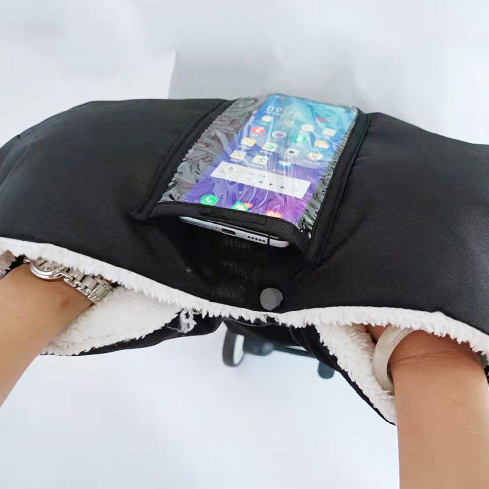 Găng Tay Xe Đẩy Em Bé Không Ngón Bằng Vải Oxford Chống Gió Chống Nước Kèm Vỏ Bọc Điện Thoại