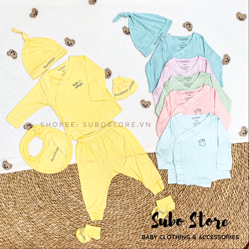 CHAANG Bộ cài chéo dài tay quần dài Pun chun cho bé Bộ quần áo sơ sinh cài chéo