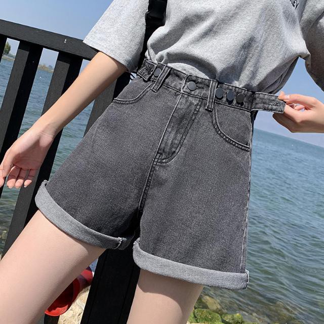 Quần short denim thời trang nữ phiên bản Hàn Quốc cạp cao mới có thể điều chỉnh thẳng lỏng lưới người nổi tiếng cưỡi