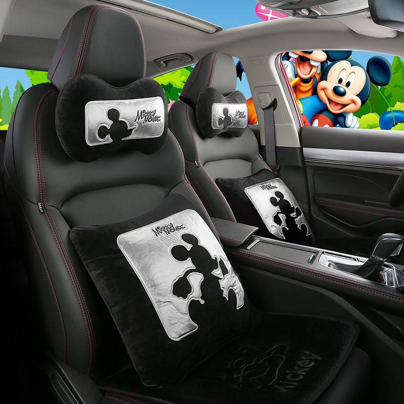 Automotive Headrest Cartoon Cute Neck Pillow Pair of Car Pillow Creative Neck Pillow Car Pillow Couple Four-Piece Set laxv