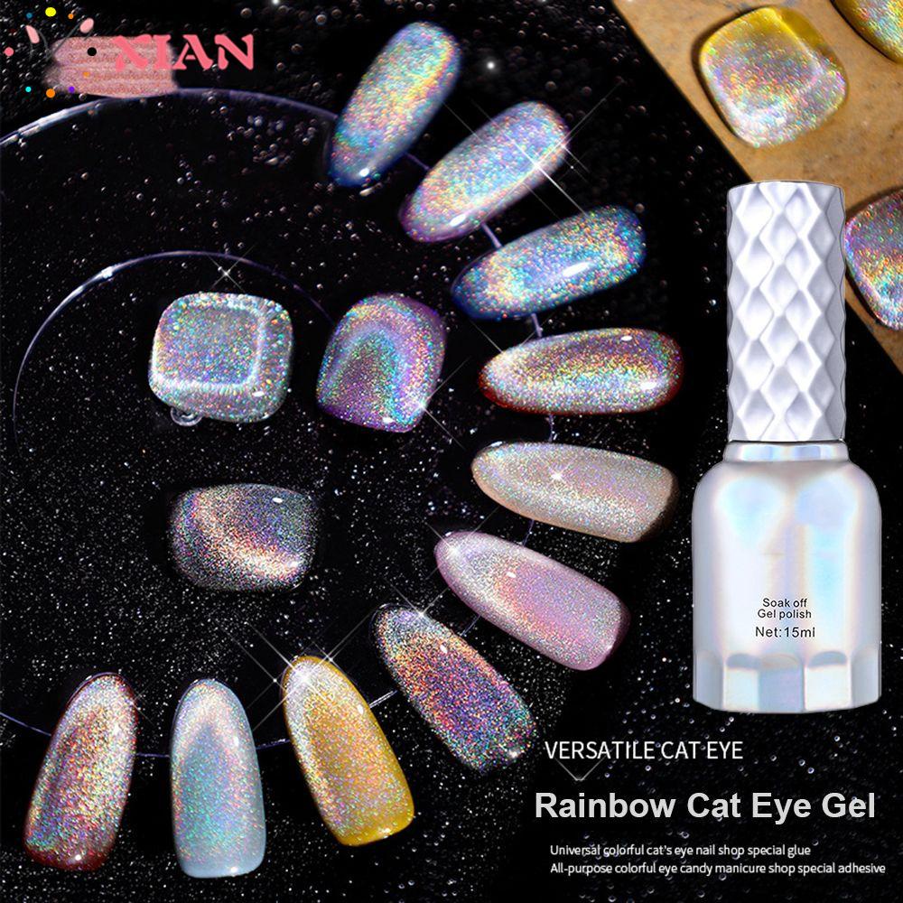 XIANSTORE Winter Colorful Reflective Glitter UV Gel Magnetic Gel 15ml Rainbow Cat Eye Nail Gel Nail Polish Sparkling Auroras Soak Off Nail Art Holographic Glitter