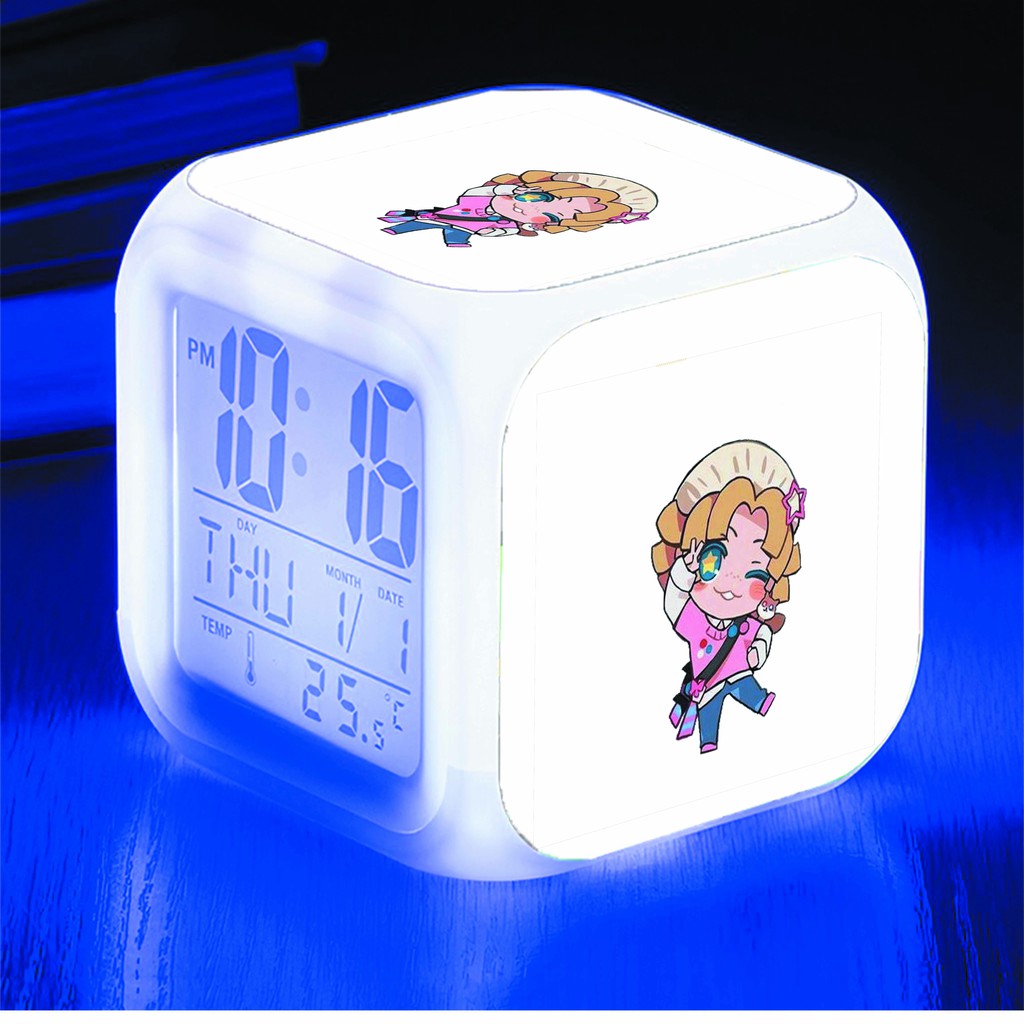 Đồng hồ báo thức để bàn in hình Identity V anime chibi LED đổi màu