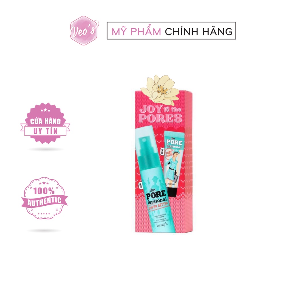 [Limited] Set kem lót + xịt khóa makeup Benefit Joy To The Pores Duo Gift Set