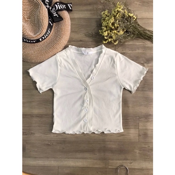 Áo croptop cài cúc cổ V chạy viền BÈO