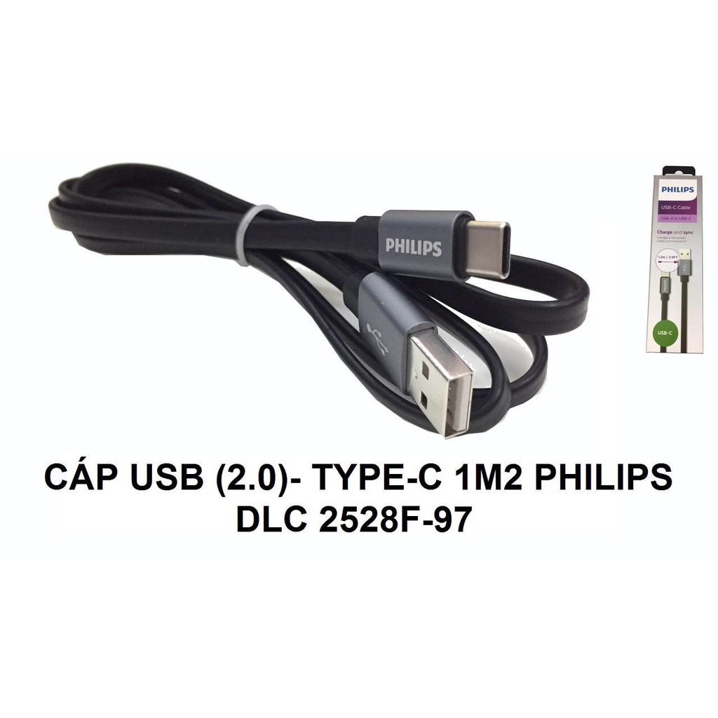CÁP USB (2.0) -&gt; TYPE-C 1.2M PHILIPS DLC 2528 CÓ TEM CHỐNG HÀNG GIẢ