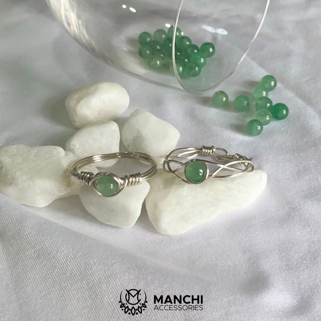 Nhẫn đá Green Aventurine handmade dây màu bạc