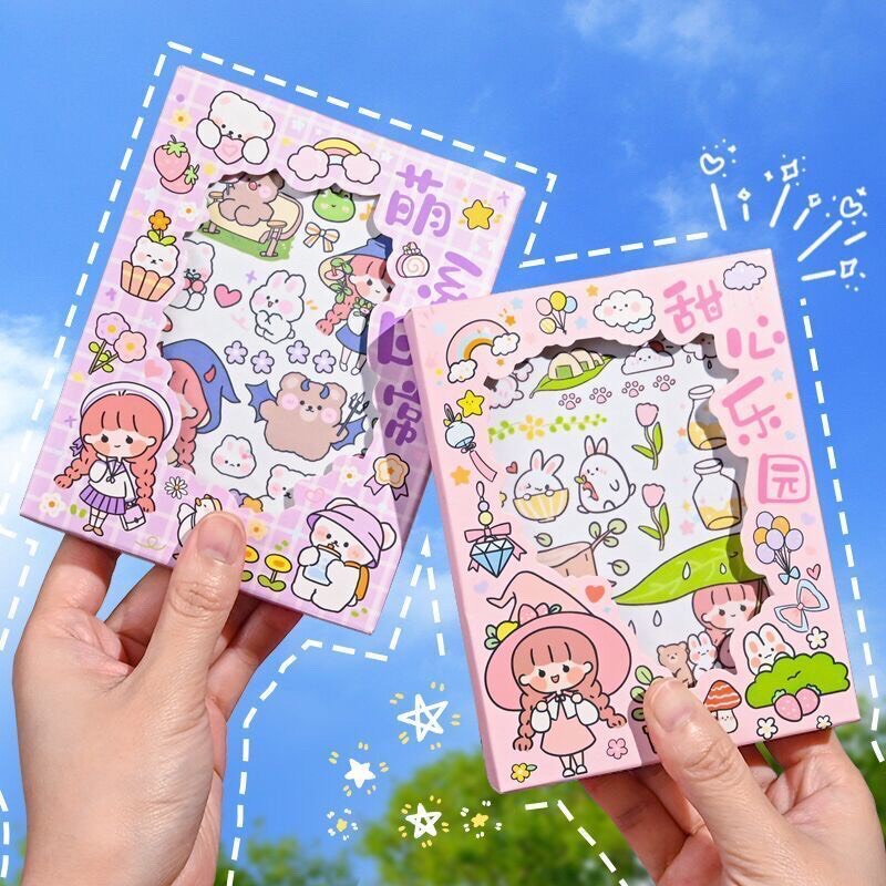 Sticker cute hình dán sổ tay 50 tấm dễ thương dán sổ trang trí cô gái có hộp xinh