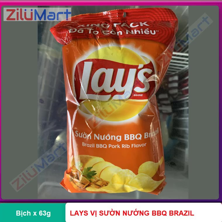 [HỎA TỐC HCM] Snack khoai tây Lay's vị sườn nướng BBQ Brazil loại 63g