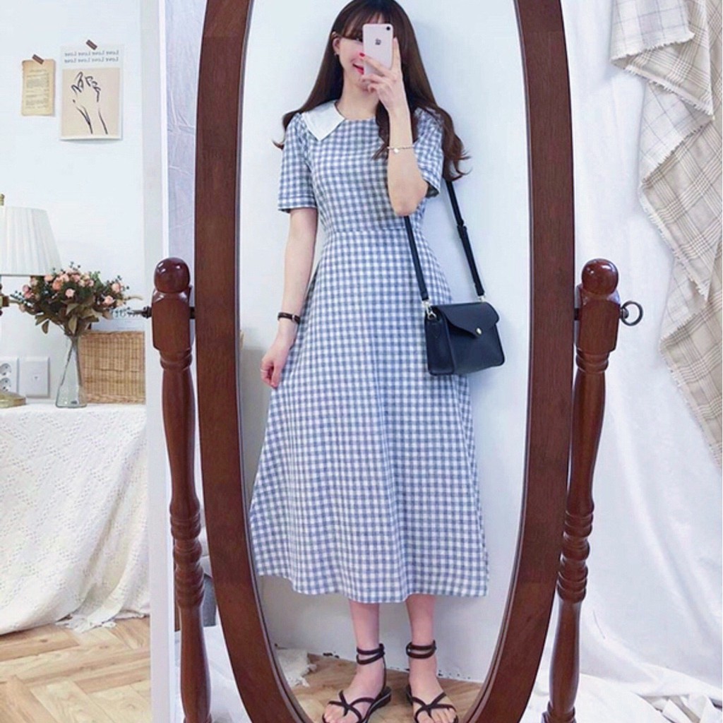 Đầm Xoè Dáng Dài Caro Buộc Eo - C295
