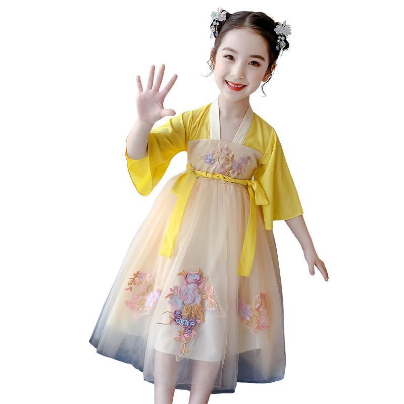 Đầm Hán Phục Tay Ngắn Chất Liệu Chiffon Thêu Họa Tiết Thời Trang Mùa Hè 2022 Phong Cách Trung Hoa Mới Cho Bé