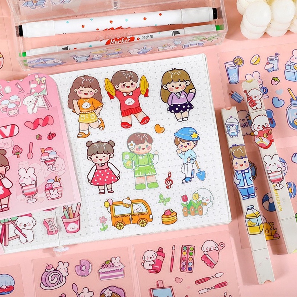 Set 10 hình dán cute sticker dễ thương, sticker hoạt hình đa dạng màu sắc
