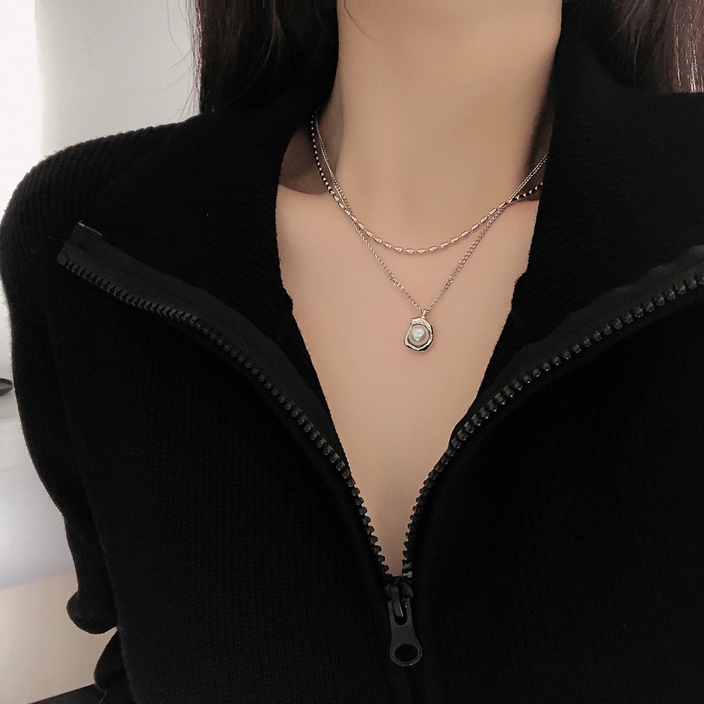 Vòng cổ Hai Lớp Đính Ngọc Trai Phong Cách Hip Hop Thời Trang