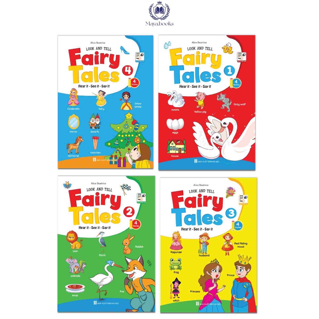 Sách cho bé 2 tuổi - Bộ 4 cuốn Truyện tranh tư duy hình ảnh Tiếng Anh - Look and Tell Fairy Tales