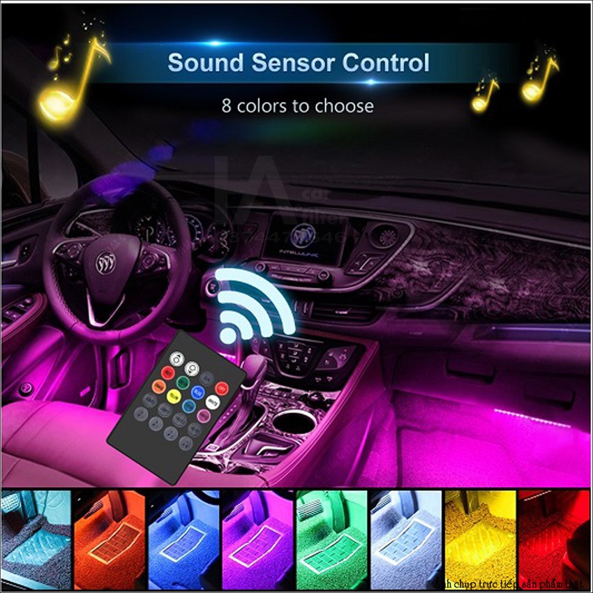 Bộ 4 đèn LED trang trí gầm ghế xe ô tô, 8 chế độ đèn màu, 4 chế độ chuyển sáng, 4 chế độ nháy theo nhạc.
