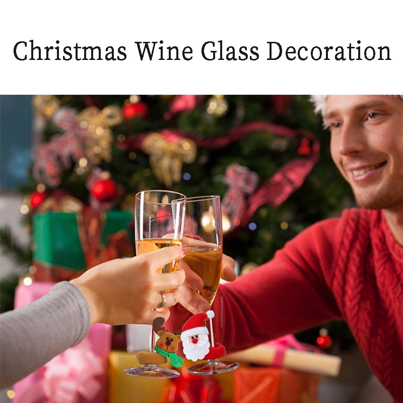 Ly rượu vang trang trí ông già noel người tuyết tuần lộc kiểu Giáng Sinh năm mới cho tiệc tùng bar bàn ăn gia đình