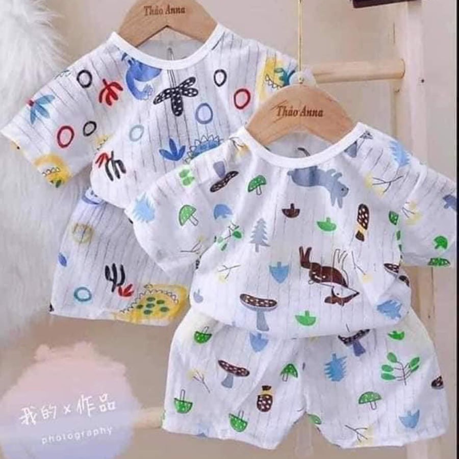 Bộ Đồ Cotton Đũi Giấy Cho Bé💕 FUNKIDS 💕Bộ Đồ Cho Bé Trai Và Bé Gái Giá Rẻ.Đẹp.Mát.Thấm Hút Mồ Hôi. 5 đến 15 kg