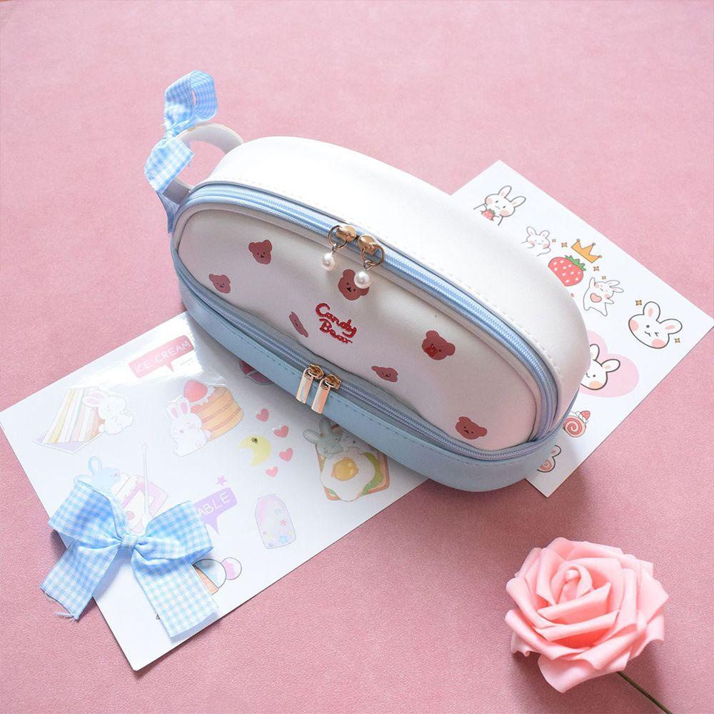 Túi Đựng Bút Hai Ngăn Họa Tiết Cherry Dâu Tây Cỡ Lớn Xinh Xắn Ốp